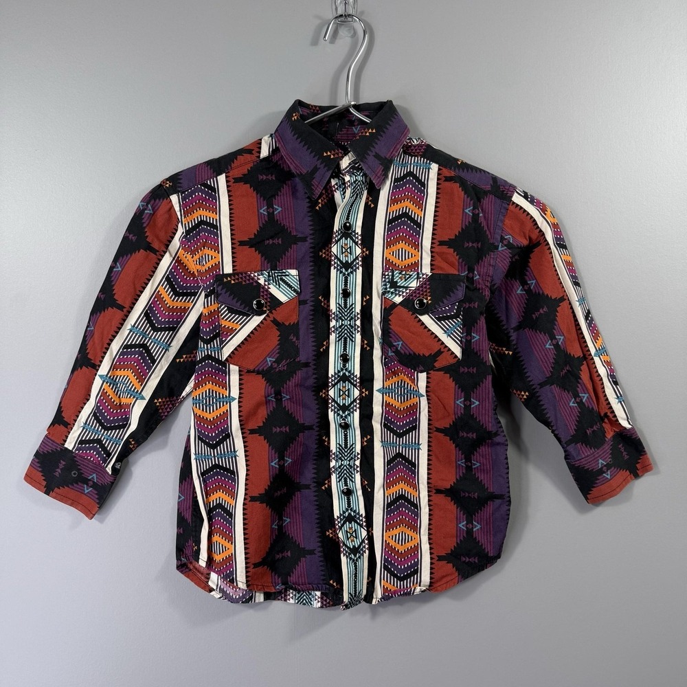 Panhandle Shirt Kids 4 Multicolor Western Aztec Geometric Button Up Long Sleeve